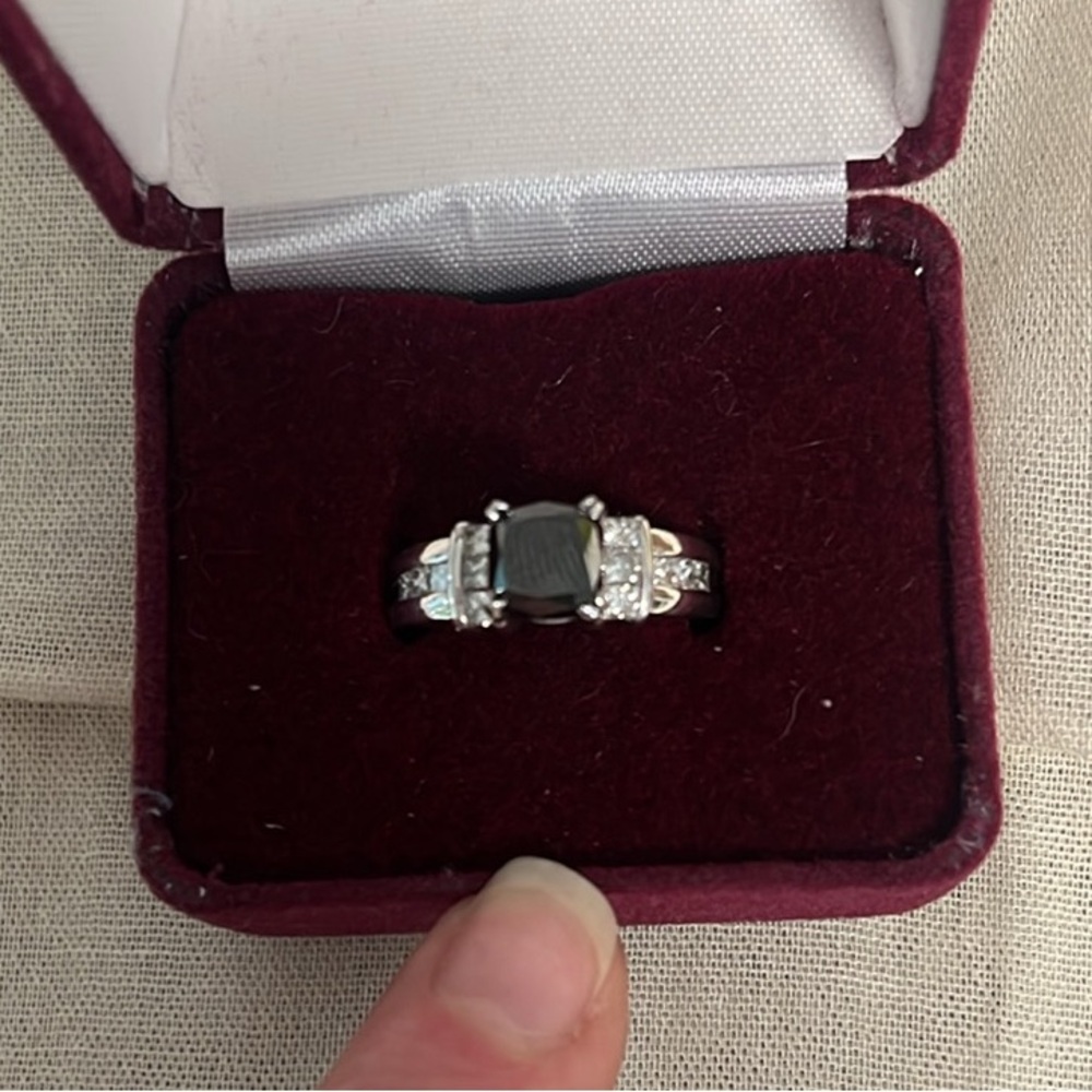 Size 8 1/2 white gold with diamonds and princess cut black diamond ring